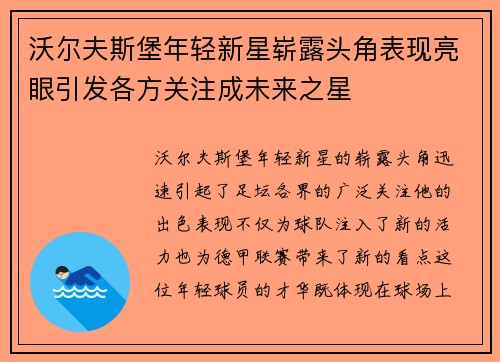 沃尔夫斯堡年轻新星崭露头角表现亮眼引发各方关注成未来之星