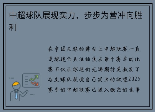 中超球队展现实力，步步为营冲向胜利