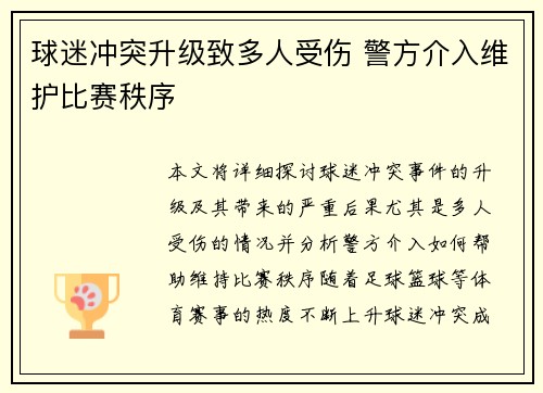球迷冲突升级致多人受伤 警方介入维护比赛秩序