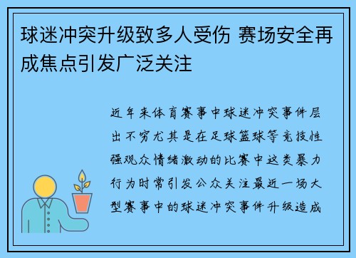 球迷冲突升级致多人受伤 赛场安全再成焦点引发广泛关注